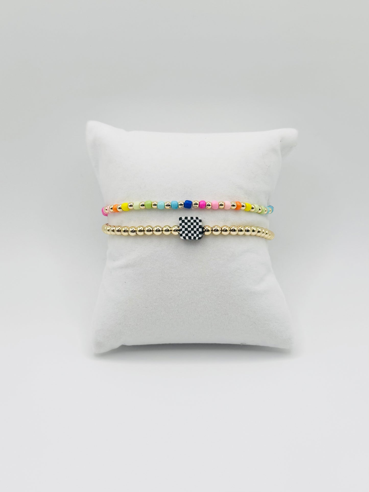 Checkie Charm Gold Beaded Bracelet
