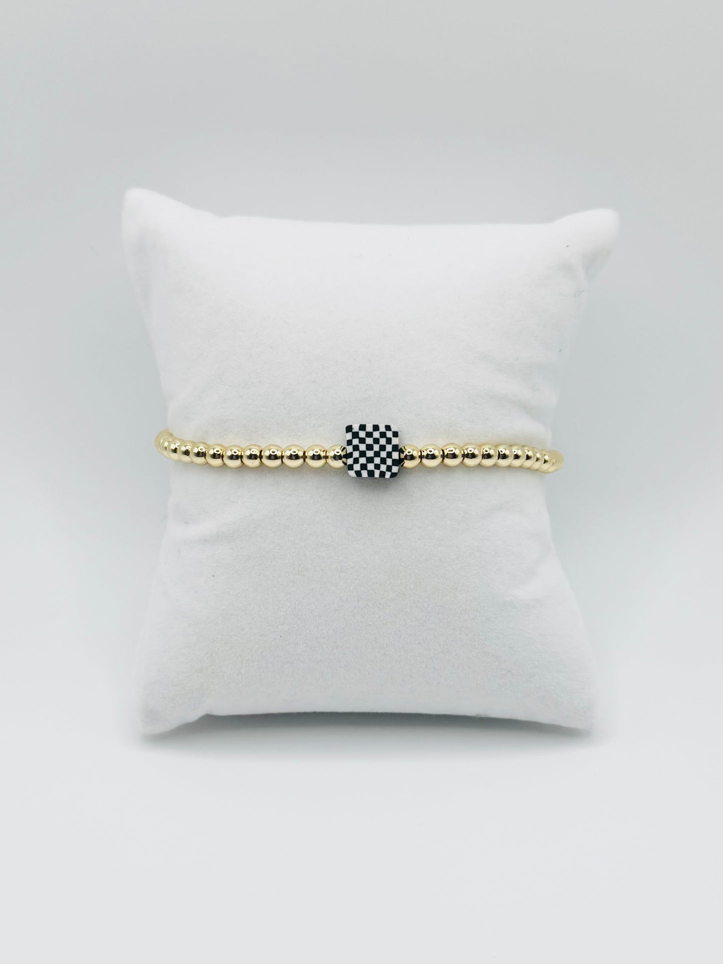 Checkie Charm Gold Beaded Bracelet