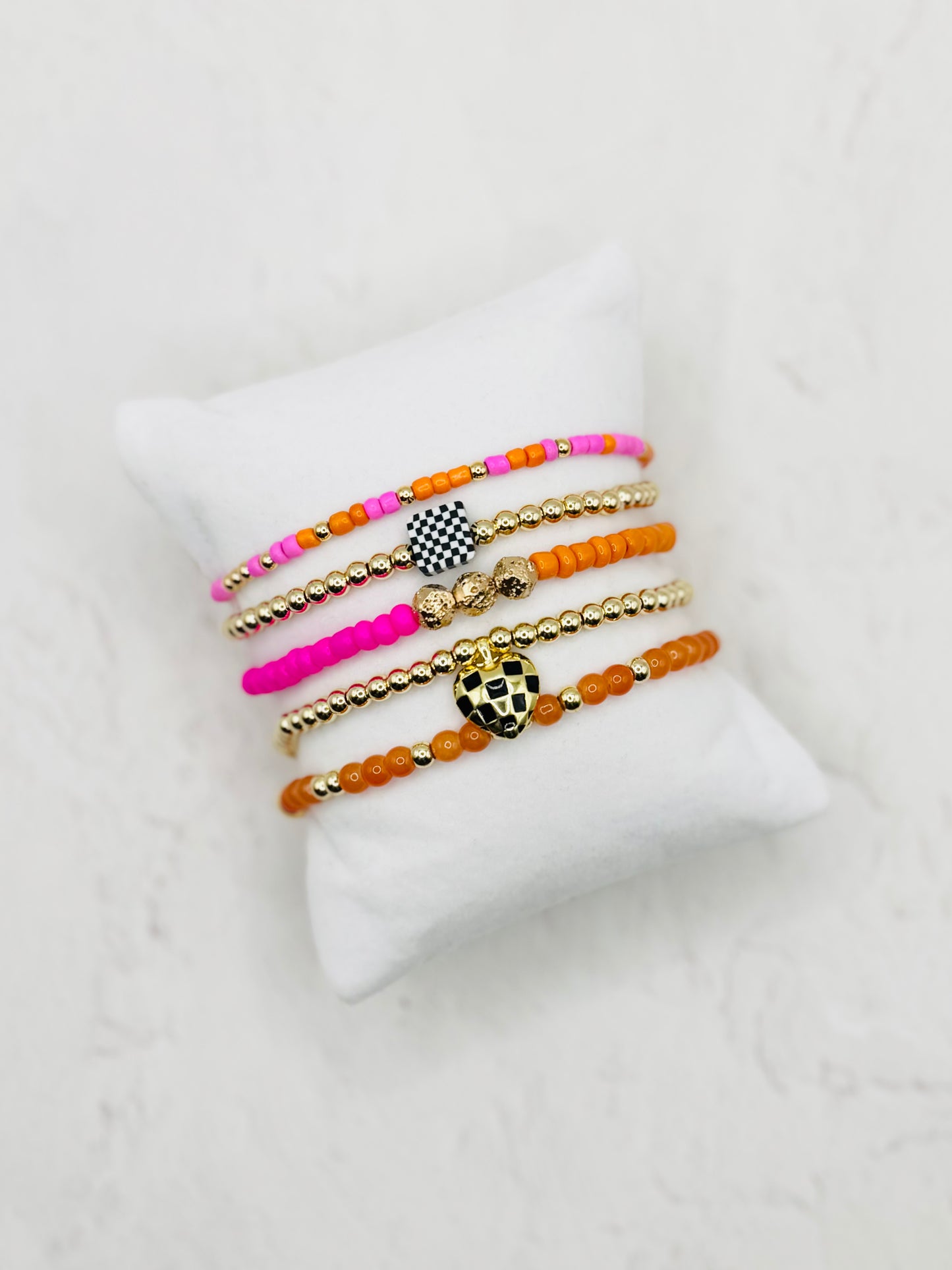 Checkie Charm Gold Beaded Bracelet