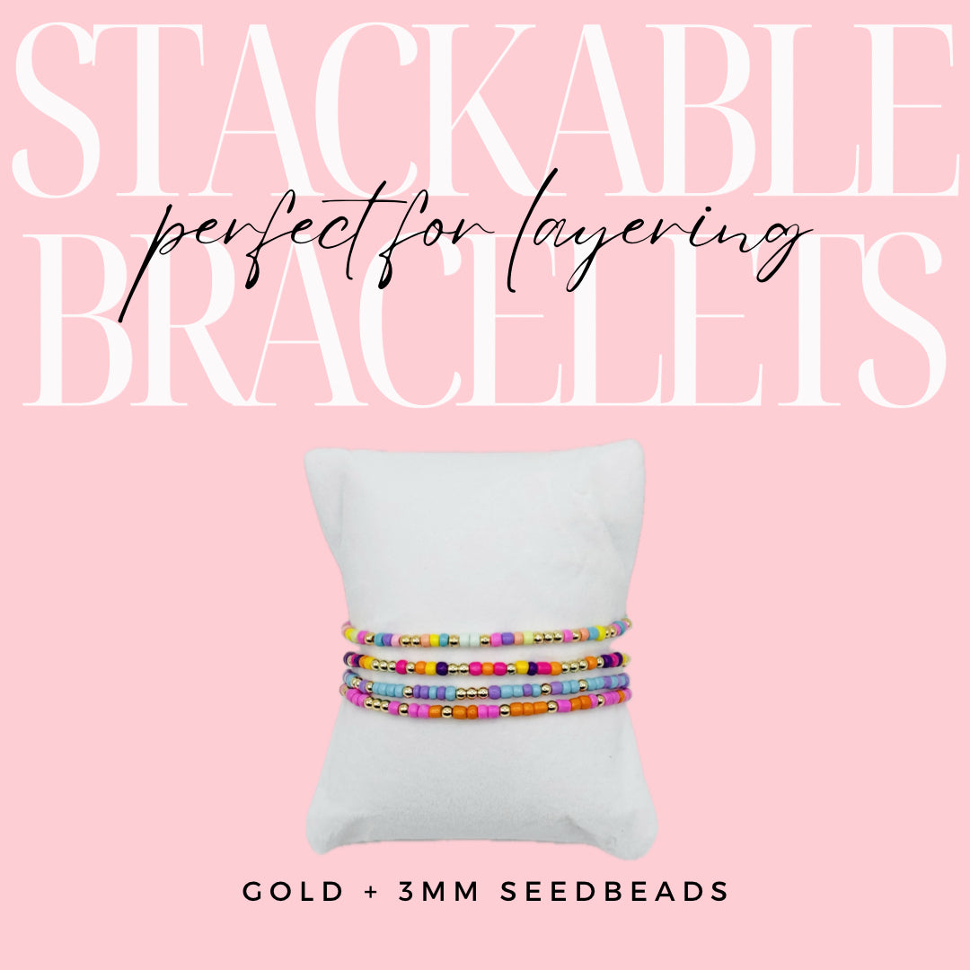 Stackables Beaded Bracelets 3mm Gold + Seed Bead