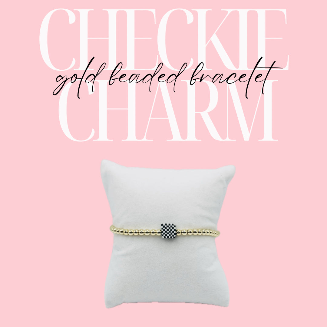 Checkie Charm Gold Beaded Bracelet