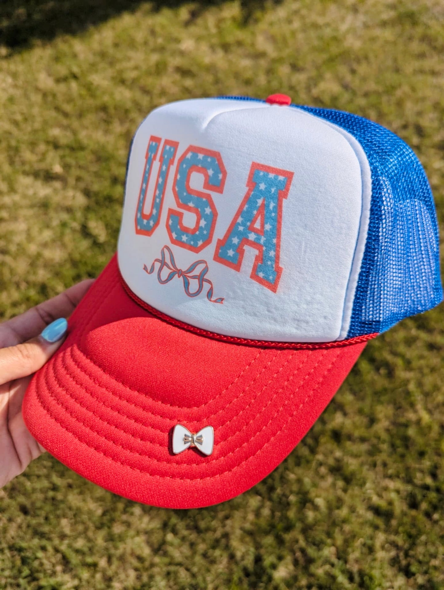 USA Bow Red White Blue Trucker Hat