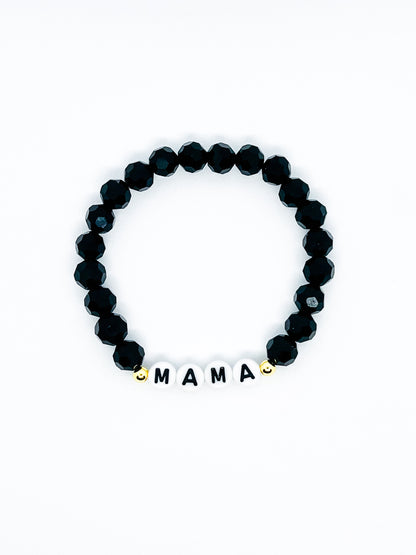 Black Hexagon Glass Bead Mama Name Bracelet