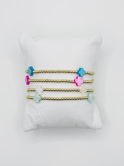 H L M Gold Beaded Cross Bracelet