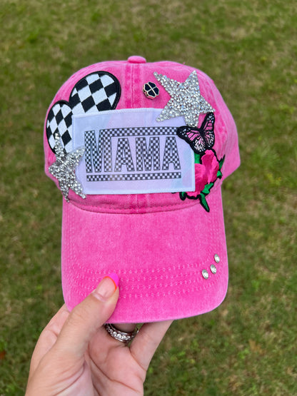 Mama Checkered Baseball Cap with Pony Tail