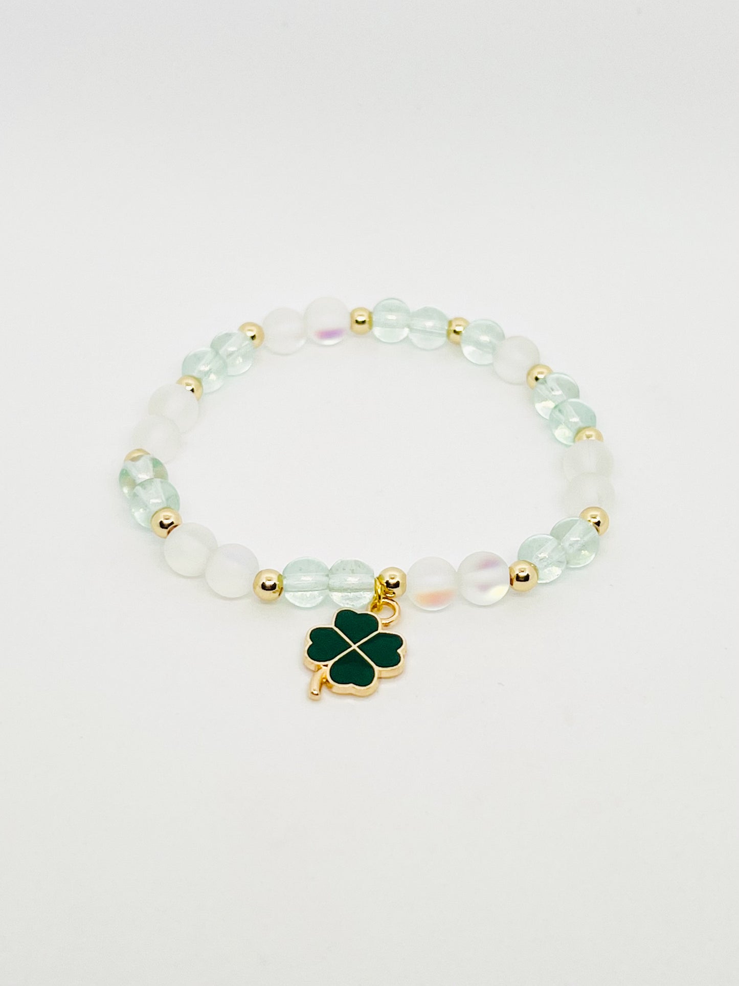 Shamrock Charm Glass Beaded Bracelet