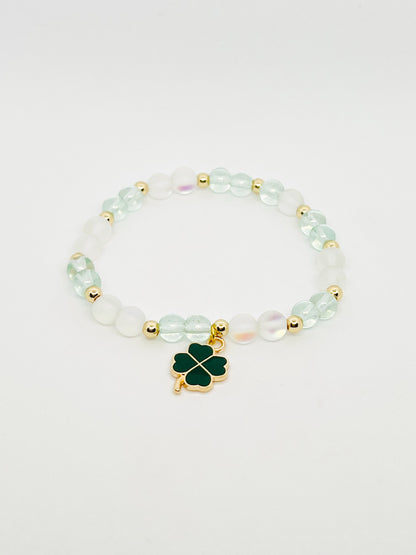 Shamrock Charm Glass Beaded Bracelet