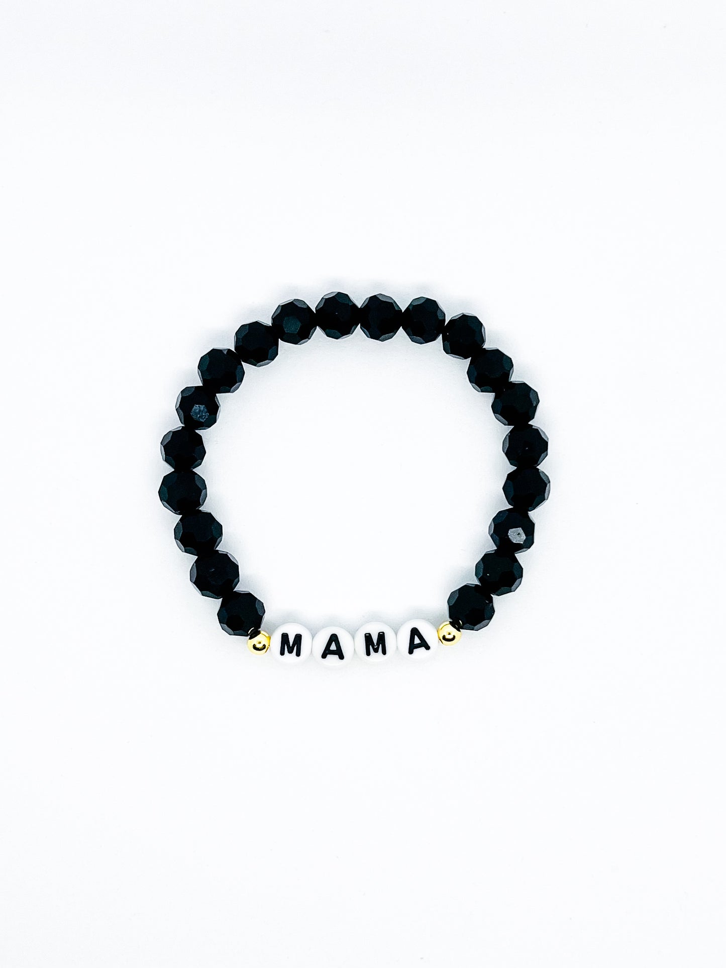 Black Hexagon Glass Bead Mama Name Bracelet