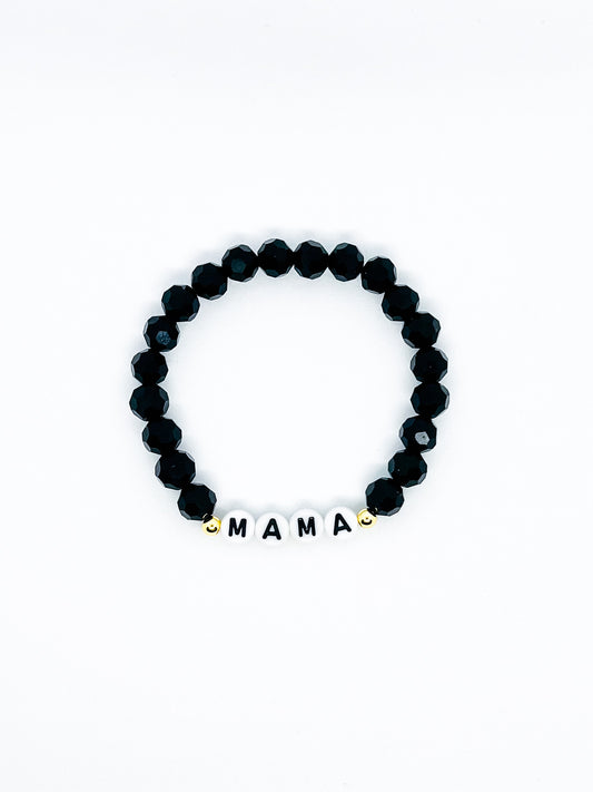 Black Hexagon Glass Bead Mama Name Bracelet