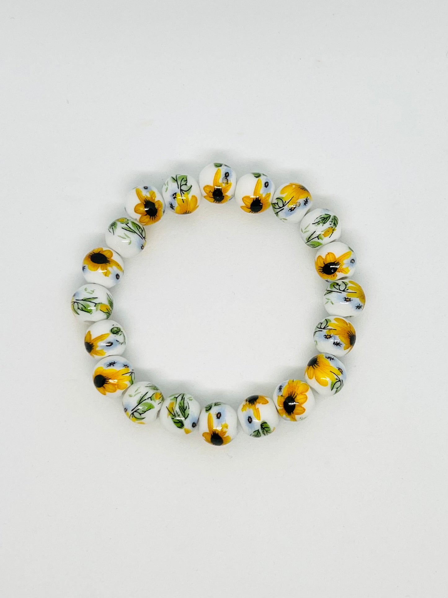 Sunflower Floral Glass Beaded Bracelet