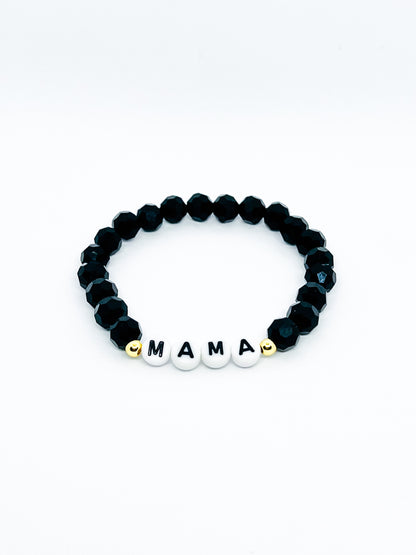 Black Hexagon Glass Bead Mama Name Bracelet