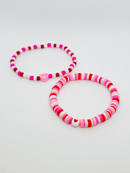 Pink and Red Valentines Day Bracelet Set