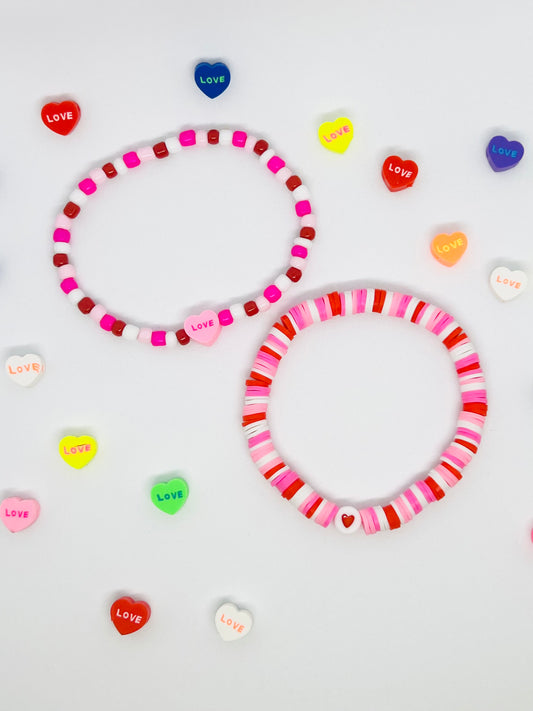 Pink and Red Valentines Day Bracelet Set