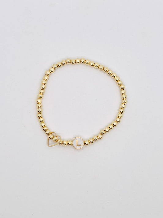 Gold Beaded Circle Letter Bracelet