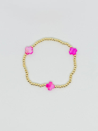 H L M Gold Beaded Cross Bracelet