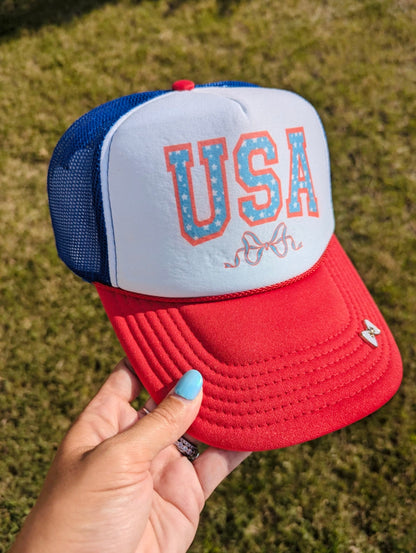 USA Bow Red White Blue Trucker Hat