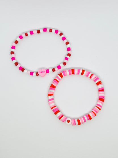 Pink and Red Valentines Day Bracelet Set