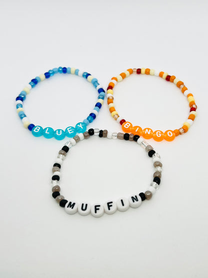 Bluey, Bingo, and Muffin Bracelet Set