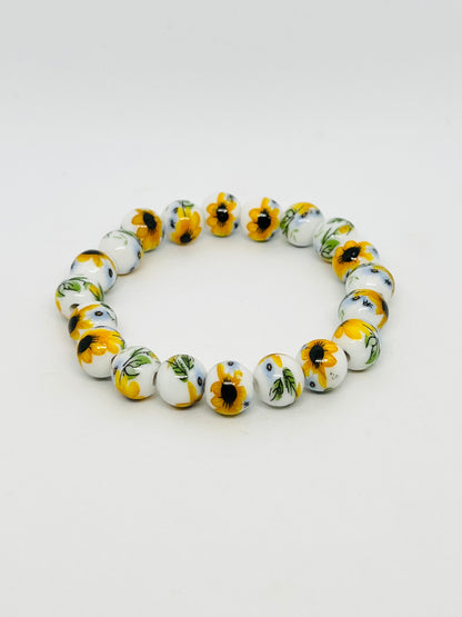 Sunflower Floral Glass Beaded Bracelet