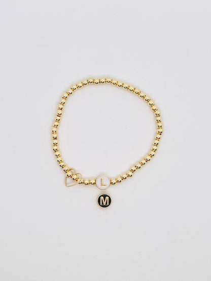 Gold Beaded Circle Letter Bracelet