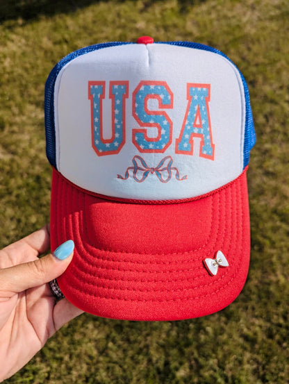 USA Bow Red White Blue Trucker Hat