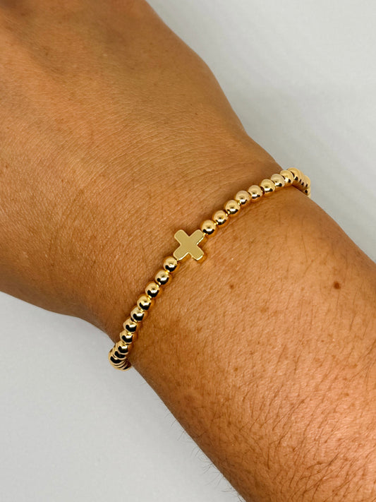 Gold Cross Gold Beaded Bracelet