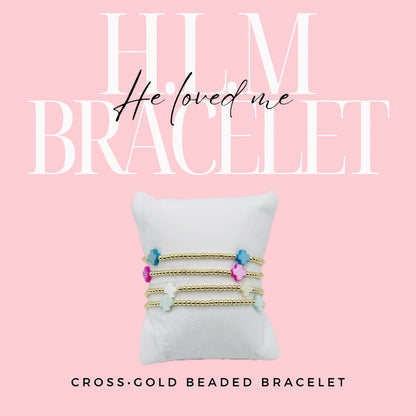 H L M Gold Beaded Cross Bracelet