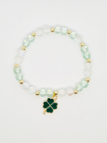 Shamrock Charm Glass Beaded Bracelet