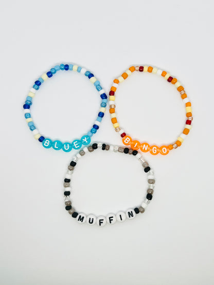 Bluey, Bingo, and Muffin Bracelet Set