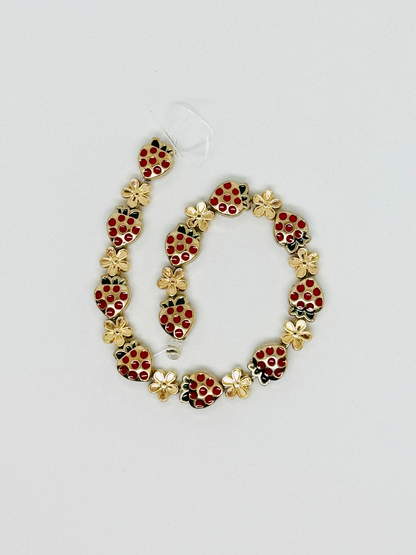 Strawberry Enamel and Gold Flower Bead Add On