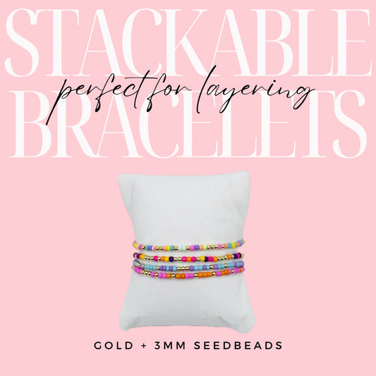 Stackables Beaded Bracelets 3mm Gold + Seed Bead