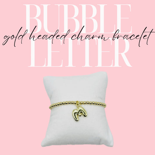 Bubble Letter Gold Beaded Charm Bracelet