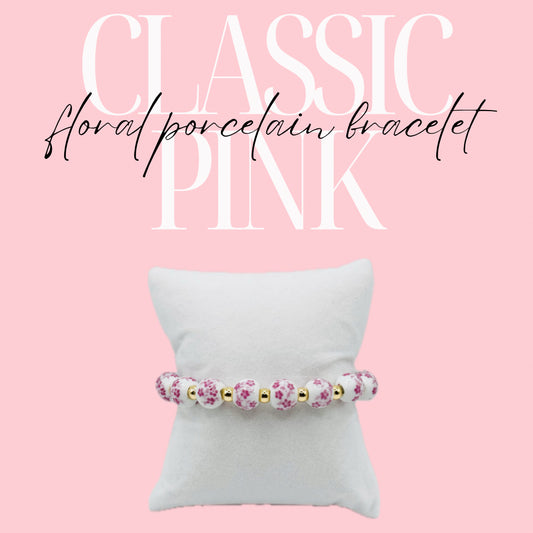 Classic Pink Floral Porcelain Bracelet