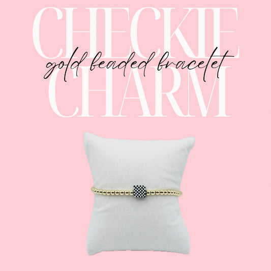 Checkie Charm Gold Beaded Bracelet